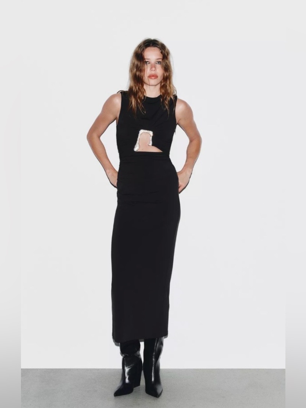 NWT Zara black and sparkly draped cut out dress, sz small